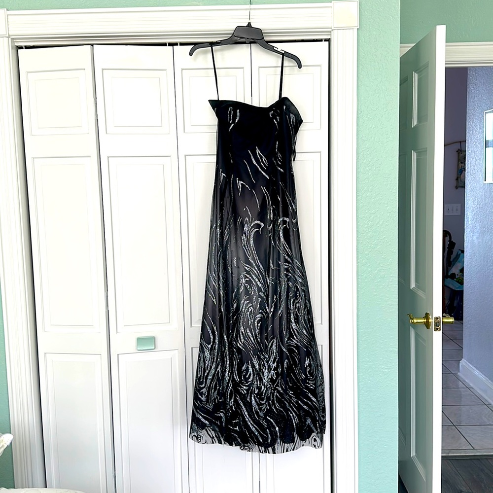 Strapless Black and Silver Evening Gown